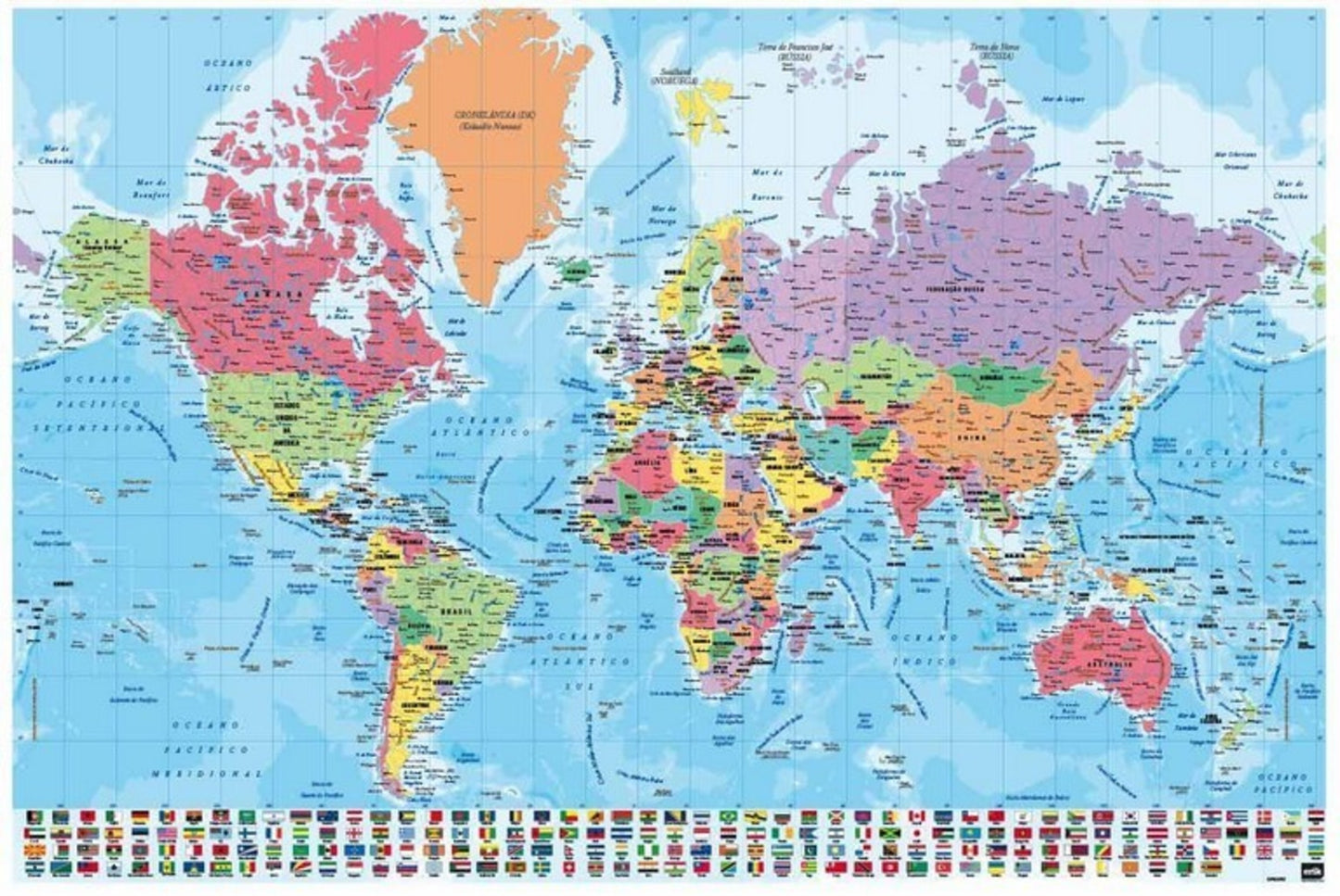 Poster Map World - Physical Politic - Portugees - 91,5x61cm