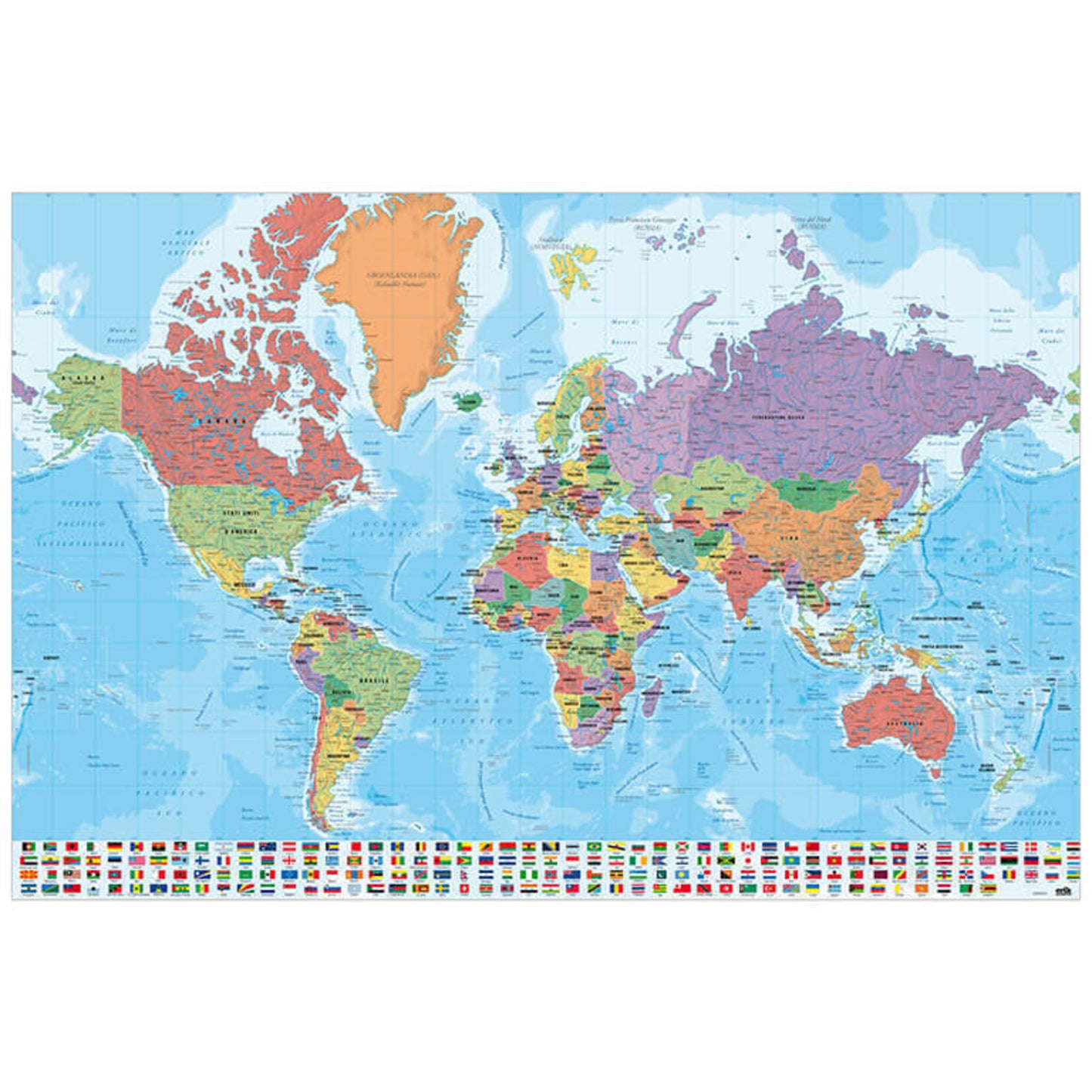 Poster Map World - Physical Politic - Italiaans - 91,5x61cm