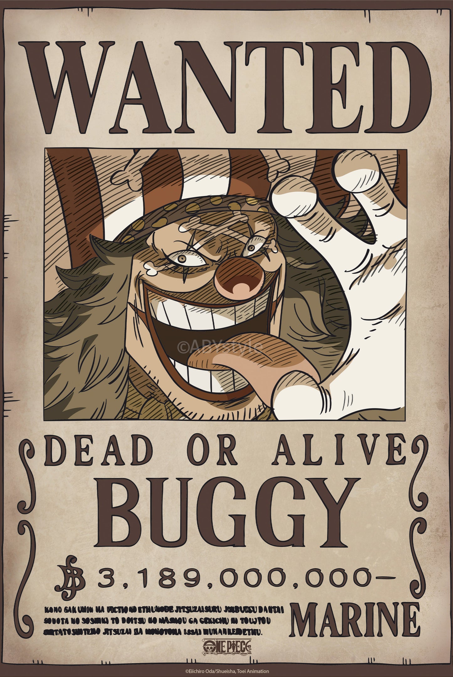 Poster One Piece - Wanted Buggy Wano 38x52cm