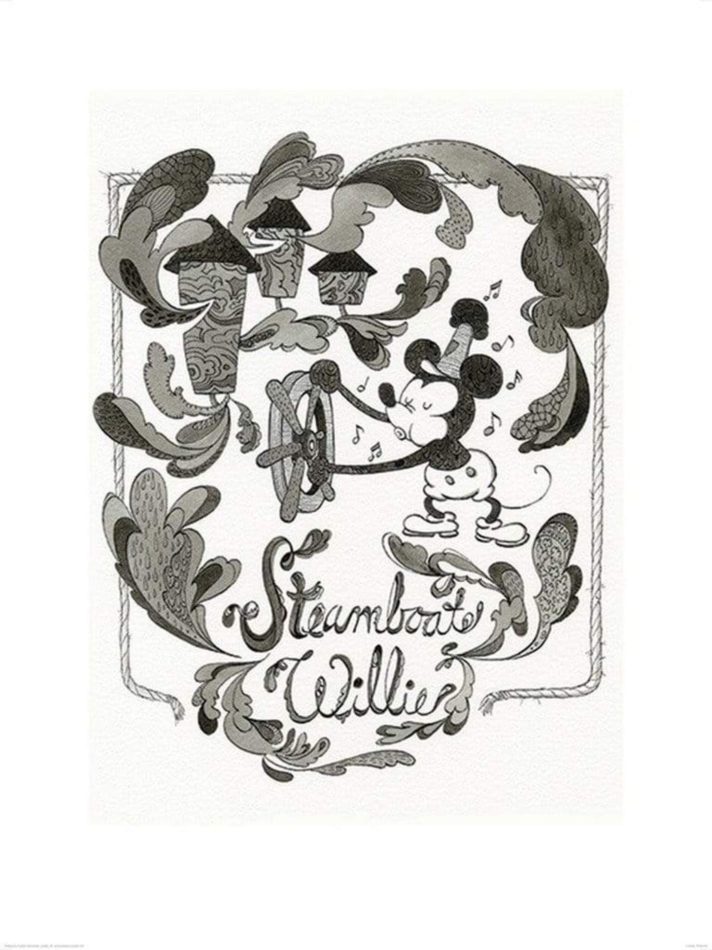 Kunstdruk Mickey Mouse - Steamboat Willie Steam 60x80cm