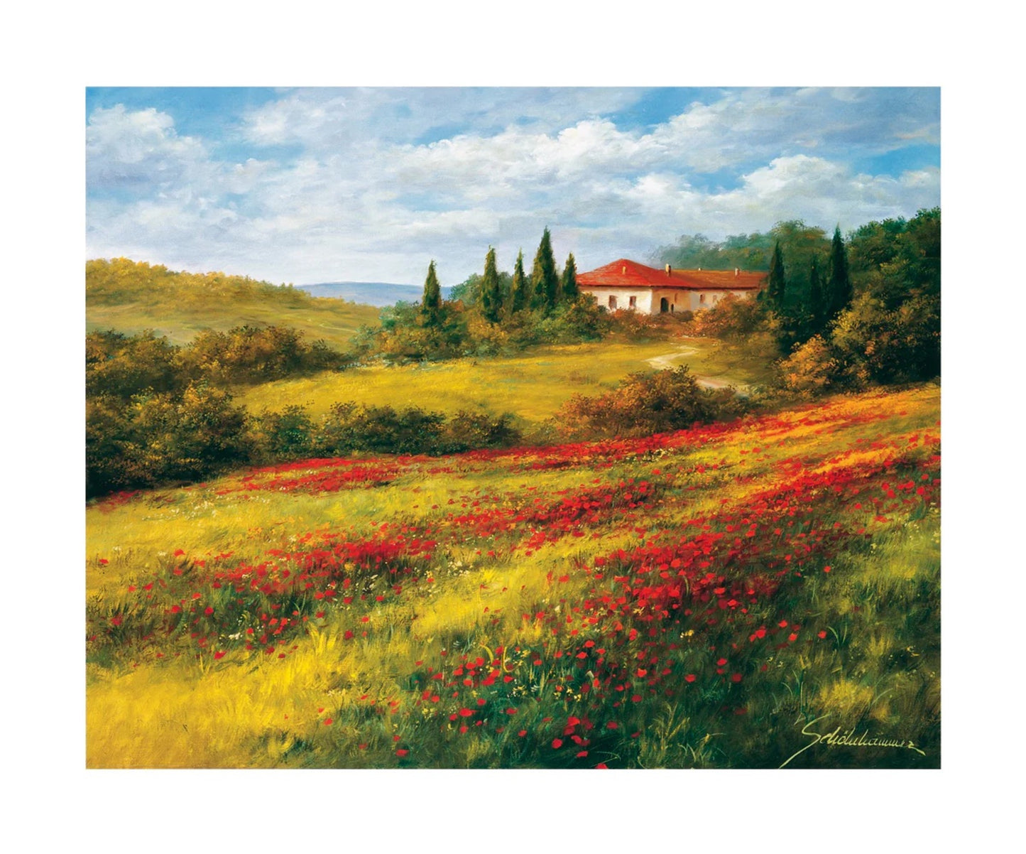Kunstdruk Heinz Schölnhammer - Landschaft mit Mohn I 60x50cm
