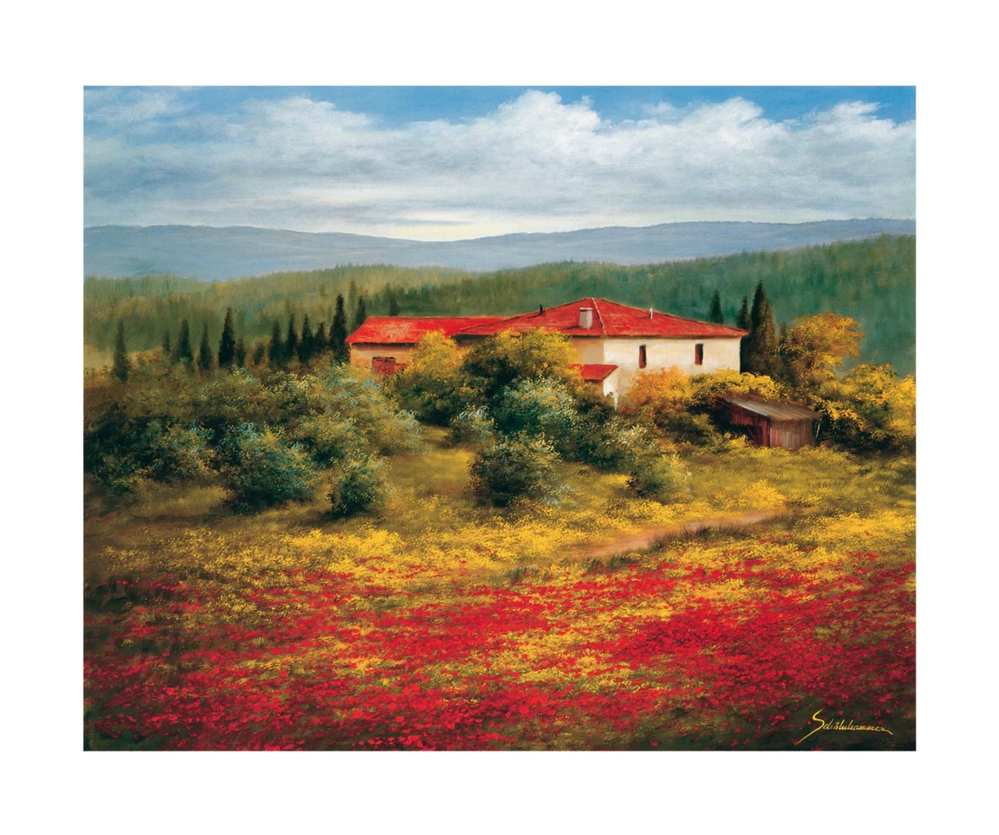 Kunstdruk Heinz Schölnhammer - Landschaft mit Mohn II 60x50cm