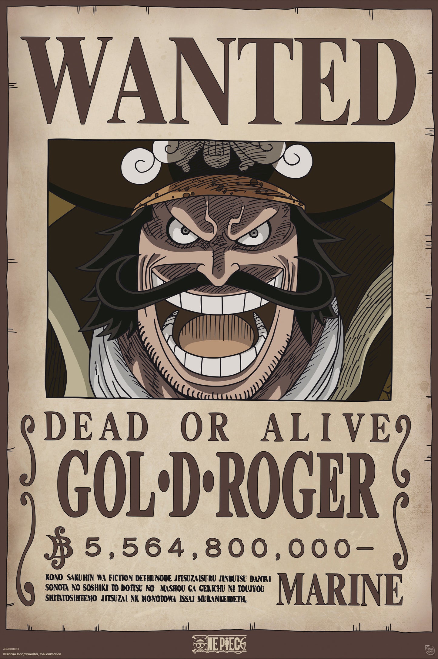 Poster One Piece Wanted Gol .D. Roger 61x91,5cm