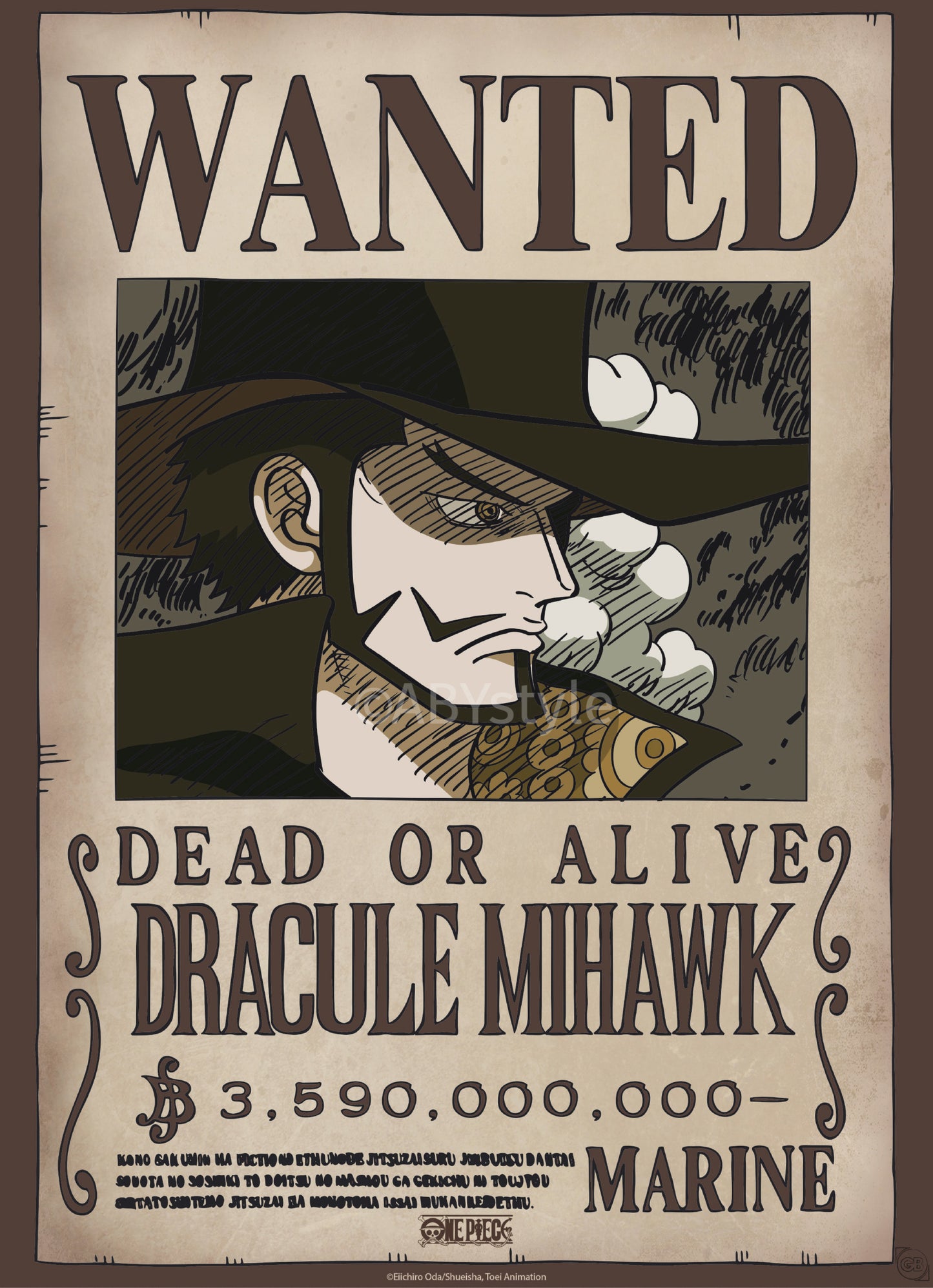 Poster One Piece Wanted Mihawk Wano 38x52cm