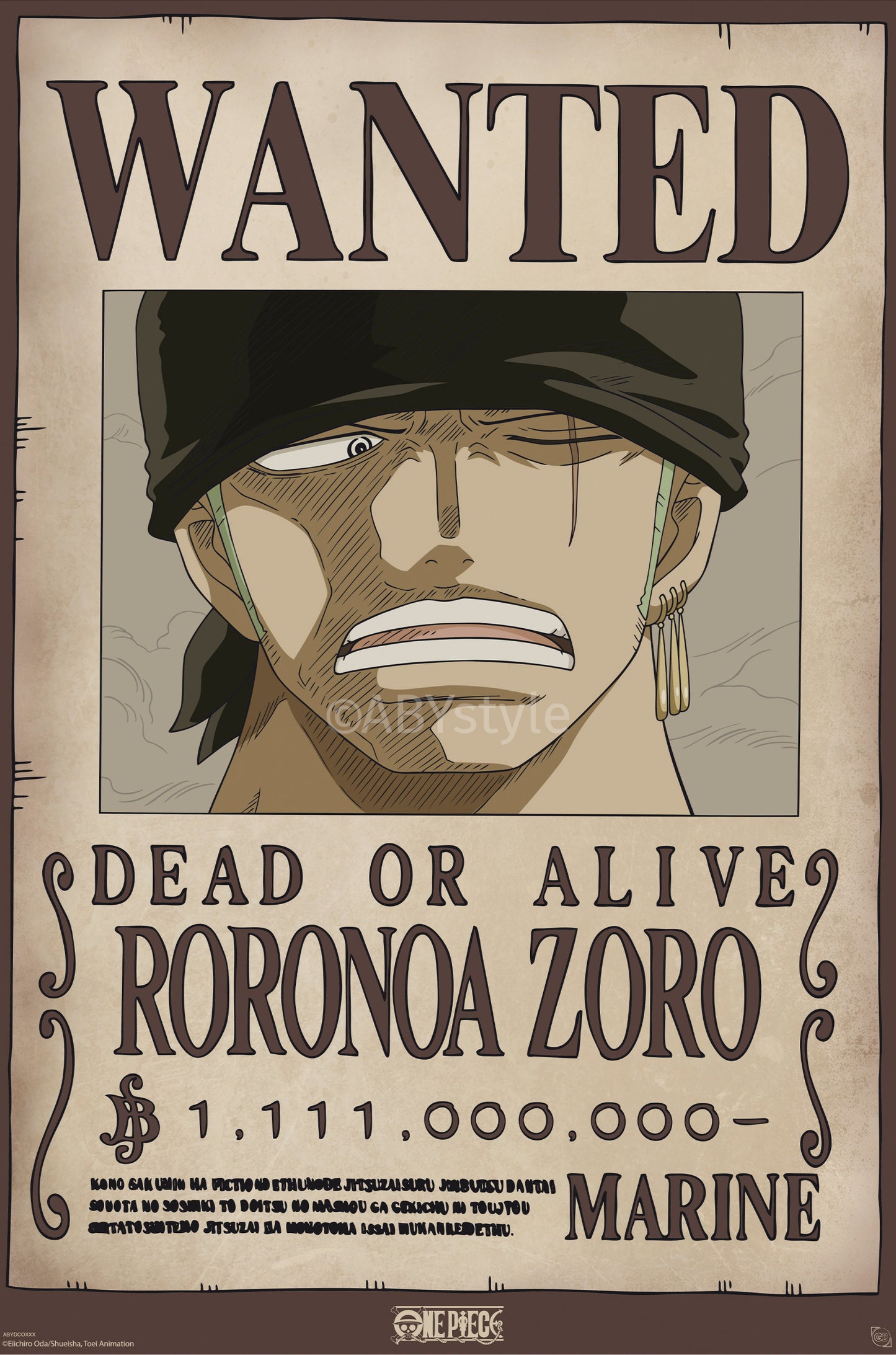 Poster One Piece Wanted Zoro Wano 61x91,5cm