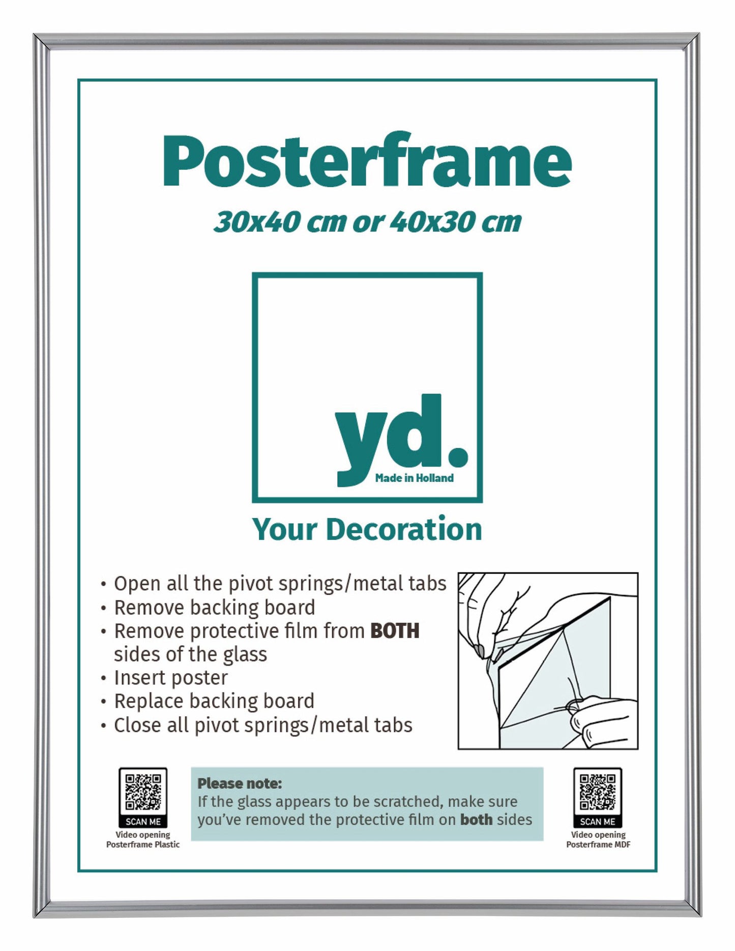 Posterkader 30x40cm Zilver Hoogglans Kunststof Paris
