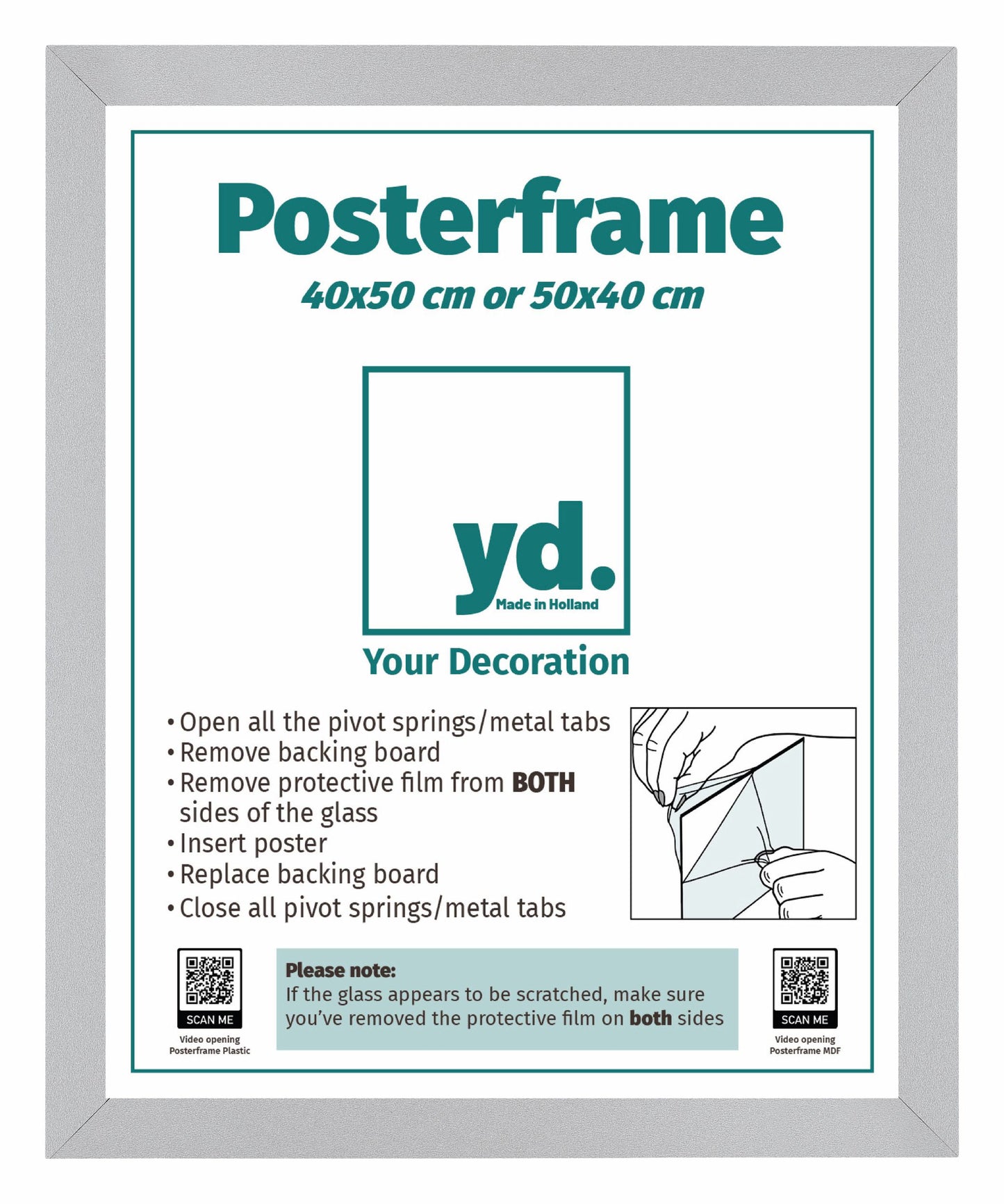 Posterkader 40x50cm Zilver Mat MDF Parma