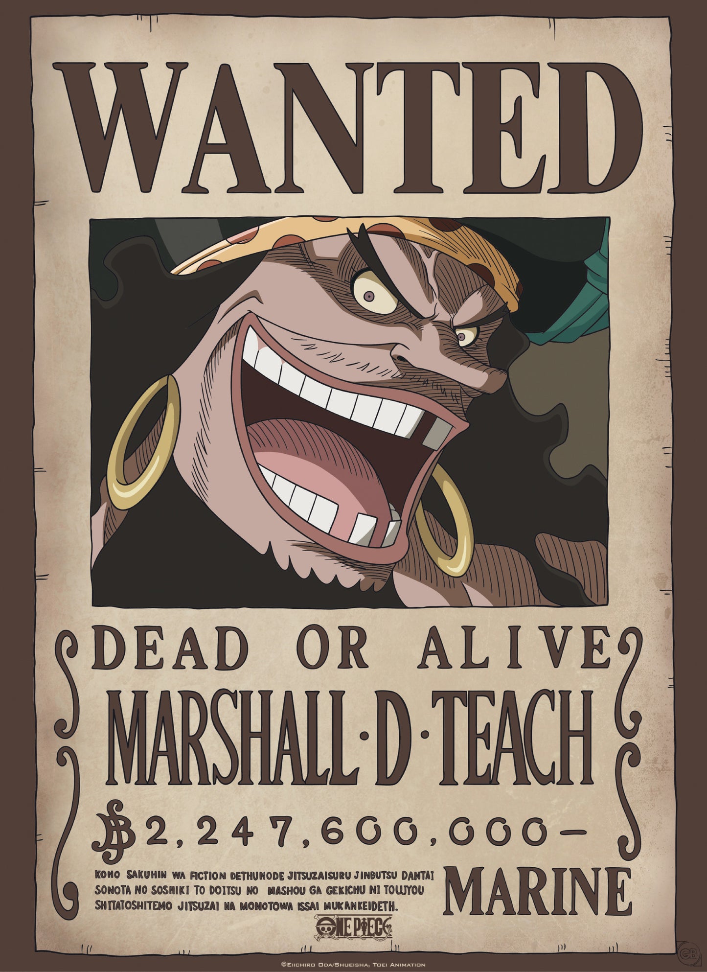 Poster One Piece Wanted Blackbeard 38x52cm