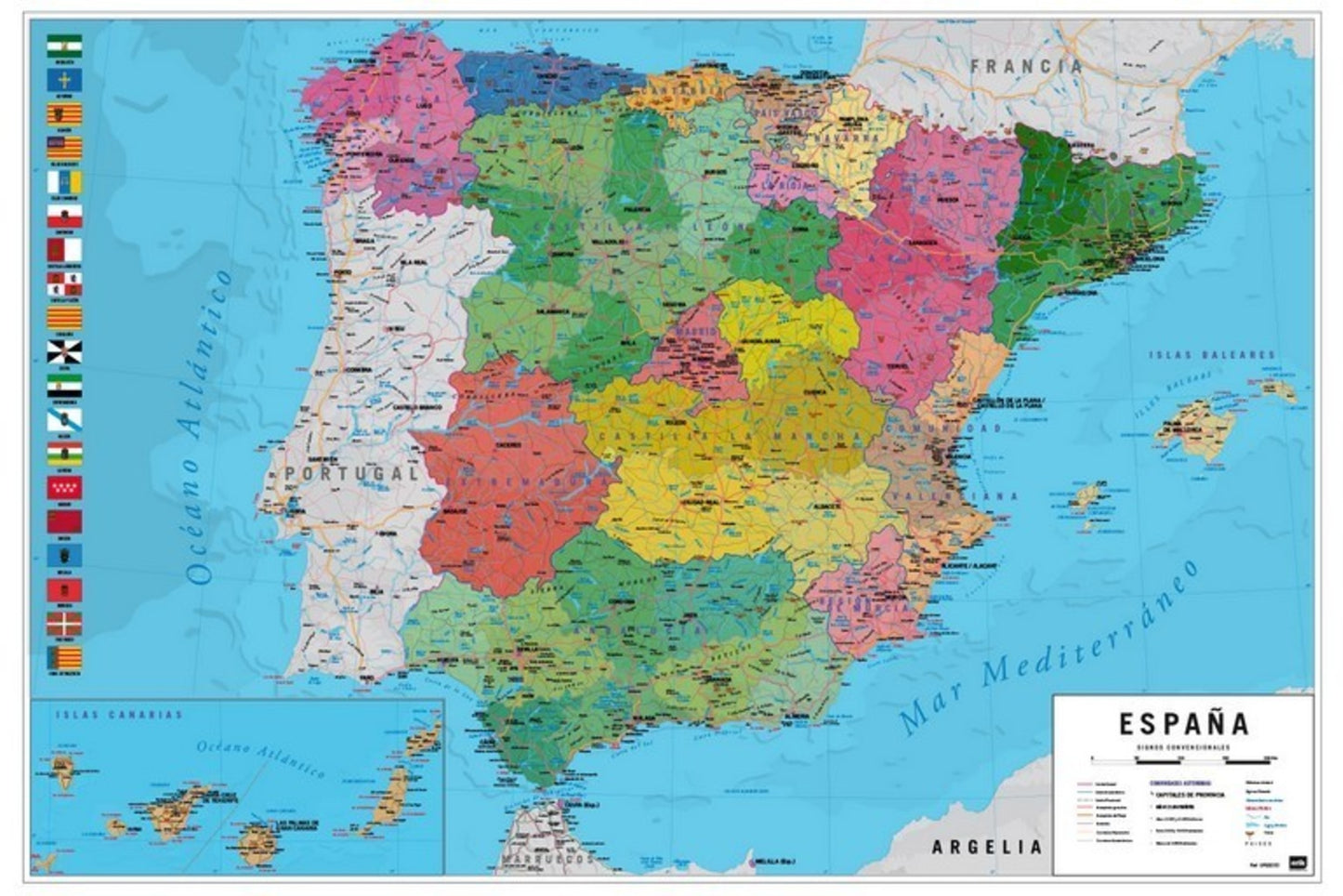 Poster Map Spain Physical Political 91,5x61cm