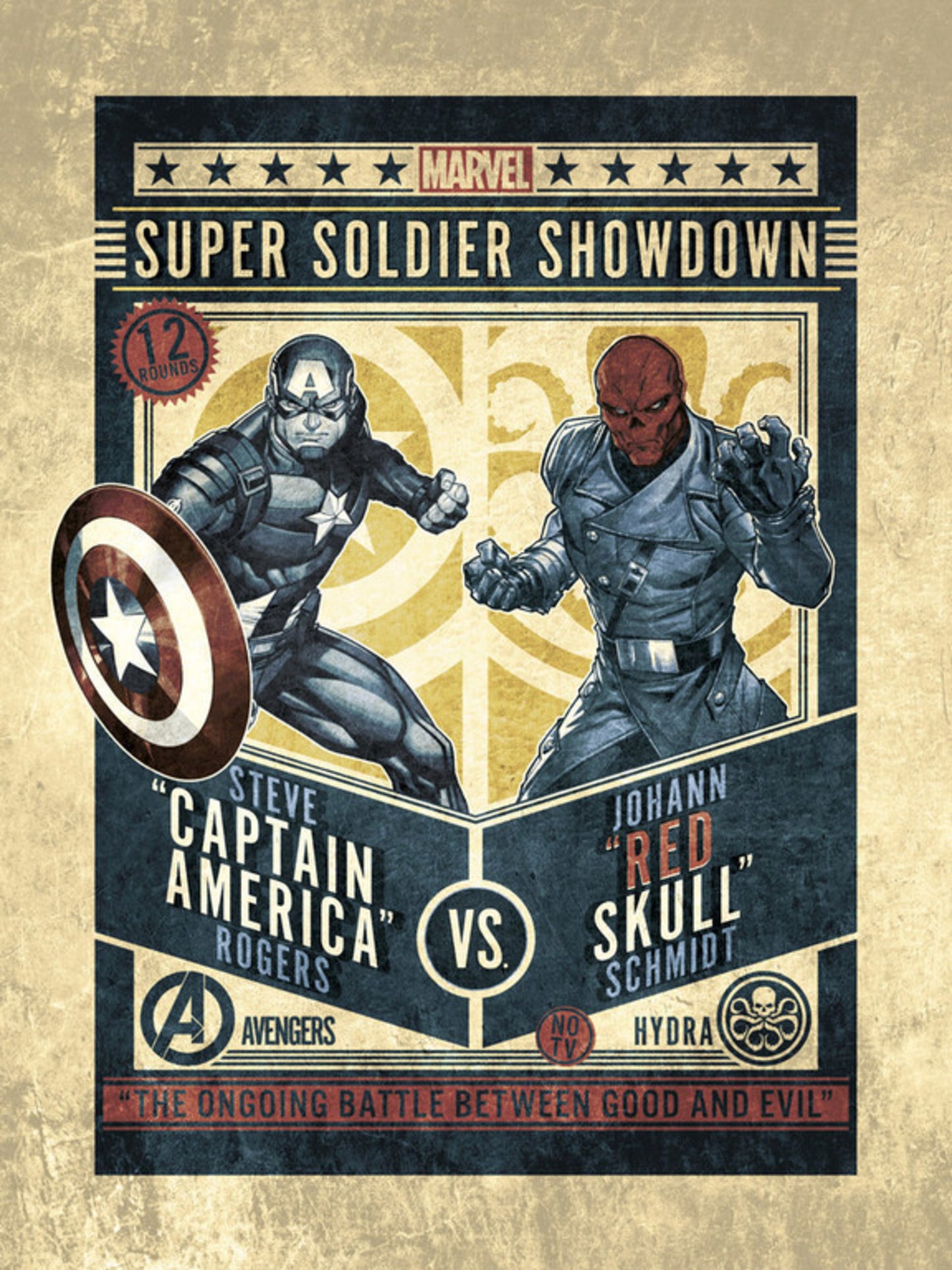 Kunstdruk Marvel Comics Captain America VS Red Skull 30x40cm