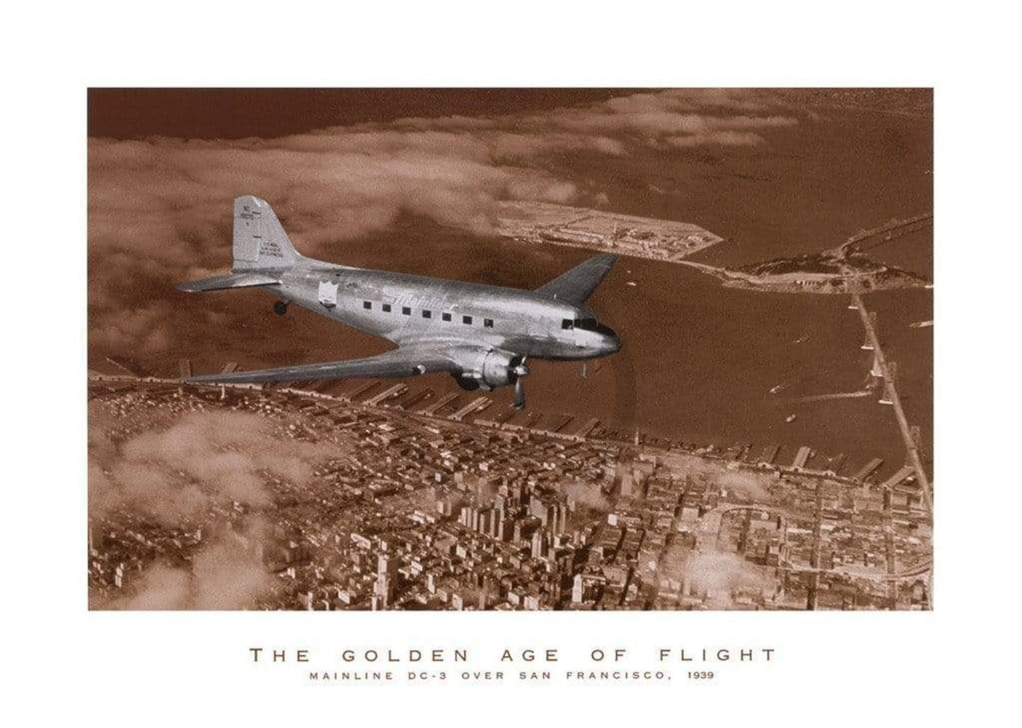 Kunstdruk Margaret Bourke-White - Mainline DC-3 over San Francisco 70x50cm