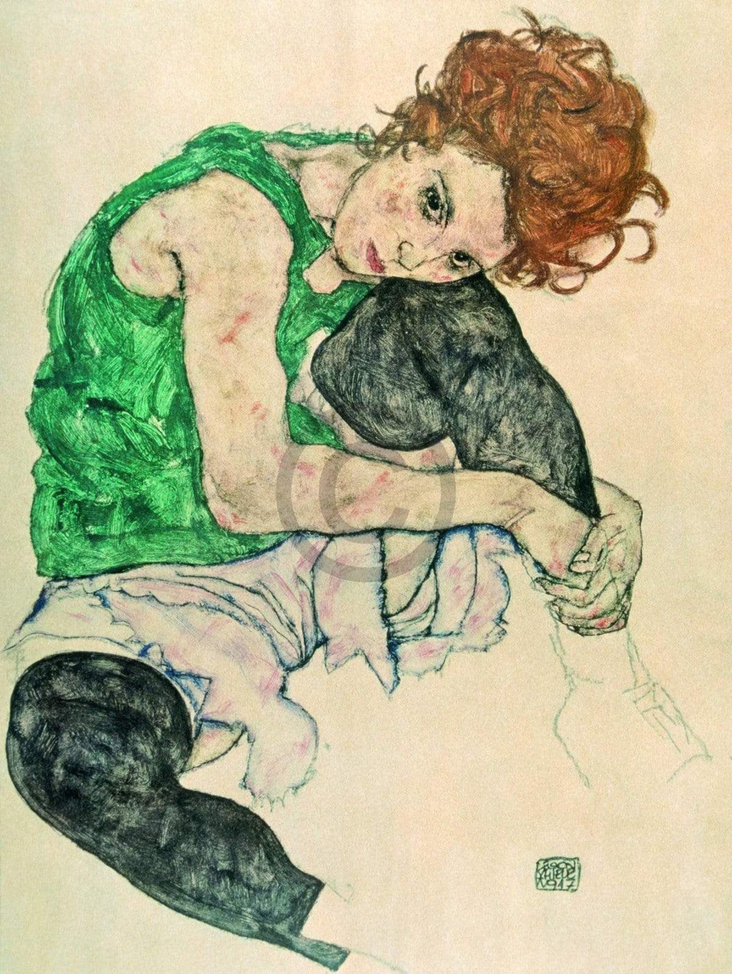 Kunstdruk Egon Schiele - Sitzende Frau mit hochgezogenen 60x80cm