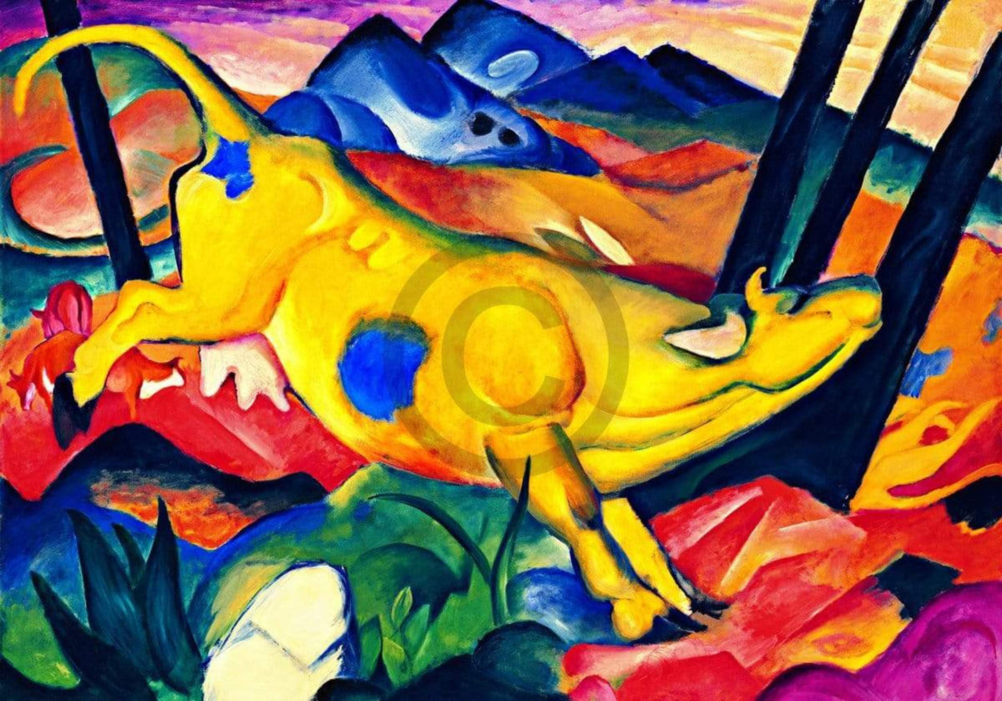 Kunstdruk Franz Marc - Die gelbe Kuh 100x70cm