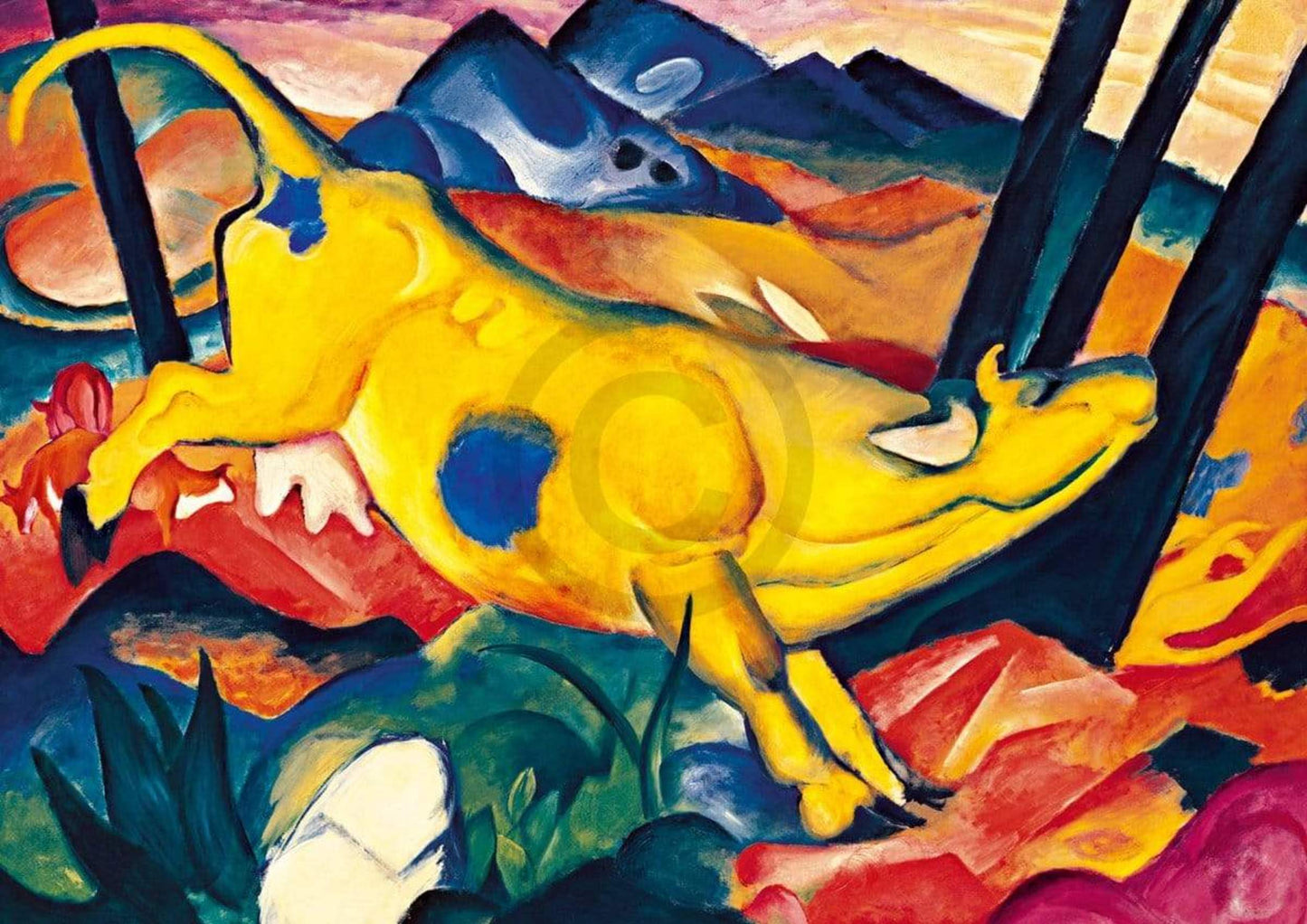 Kunstdruk Franz Marc - Die gelbe Kuh 29.7x21cm
