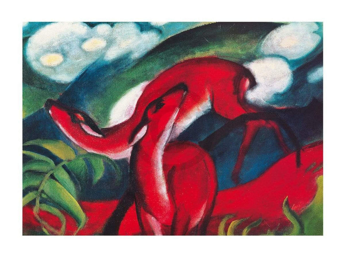 Kunstdruk Franz Marc - The red Deer 80x60cm