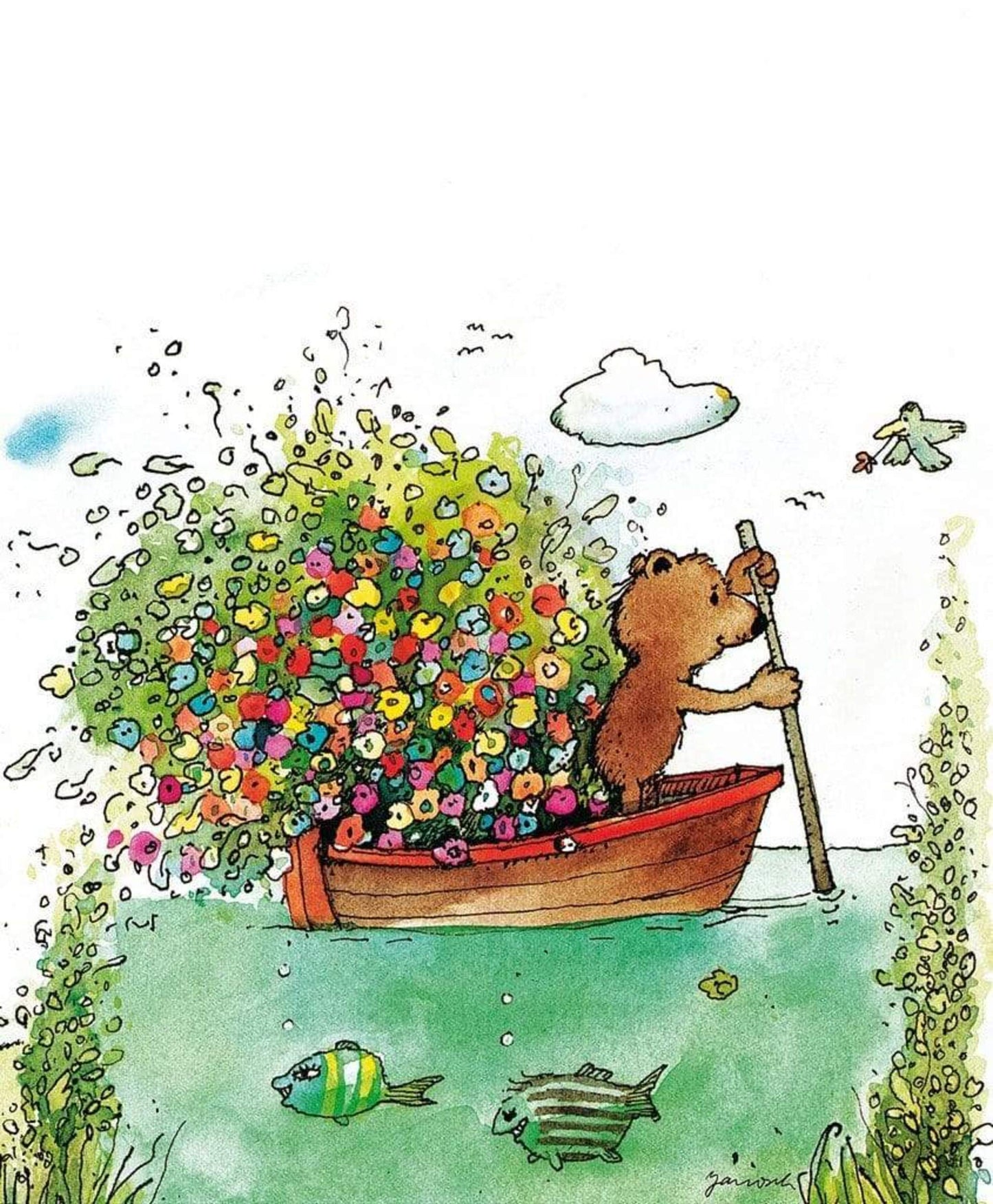 Kunstdruk Janosch - Blumen-Fähre 48x58cm