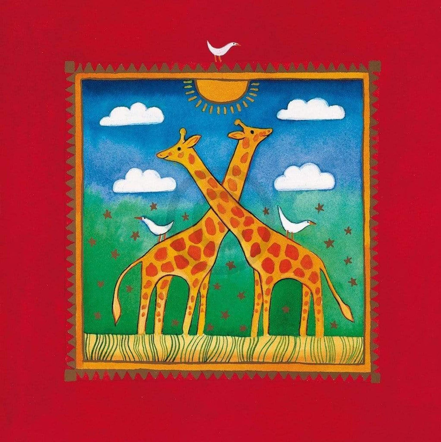 Kunstdruk Linda Edwards - Two little giraffes 40x40cm