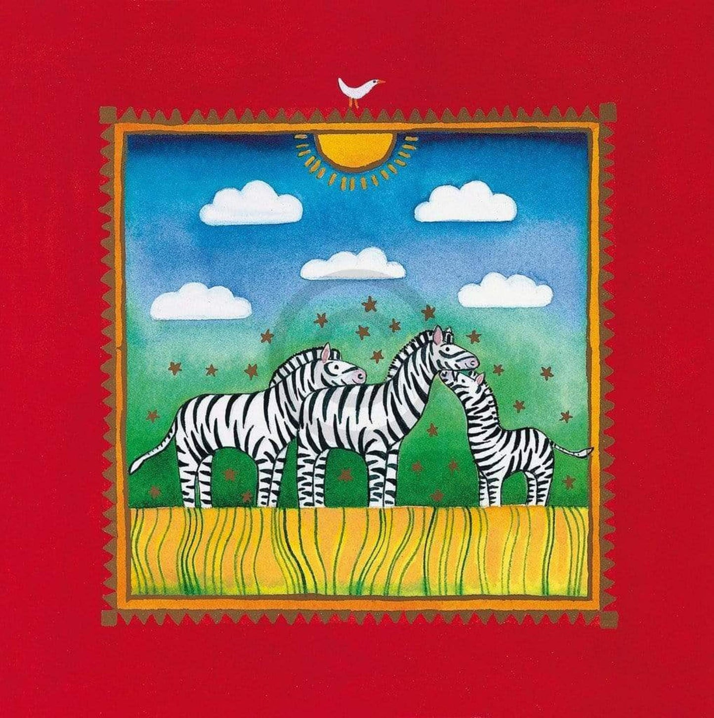 Kunstdruk Linda Edwards - Three little zebras 40x40cm