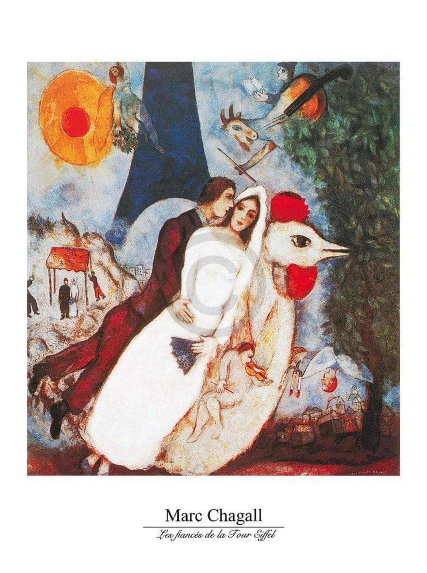 Kunstdruk Marc Chagall - Les fiances 60x80cm