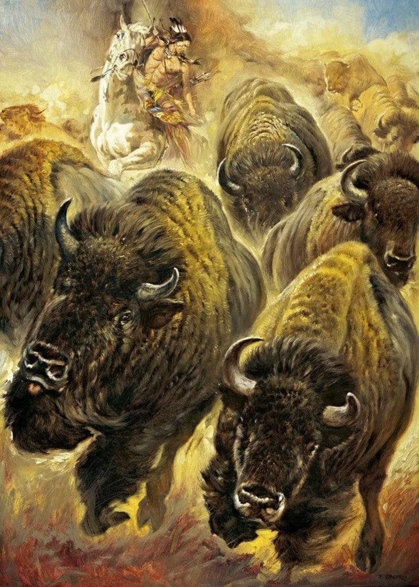 Kunstdruk Renato Casaro - Büffeljagd 50x70cm