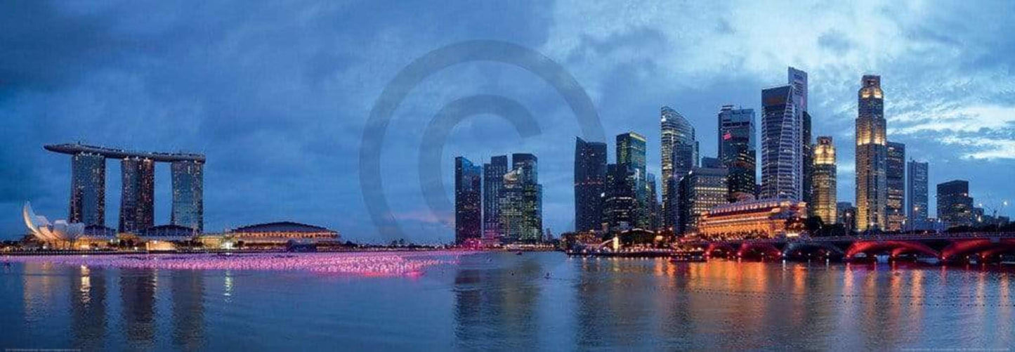 Kunstdruk Shutterstock - Panorama of Singapore 95x33cm
