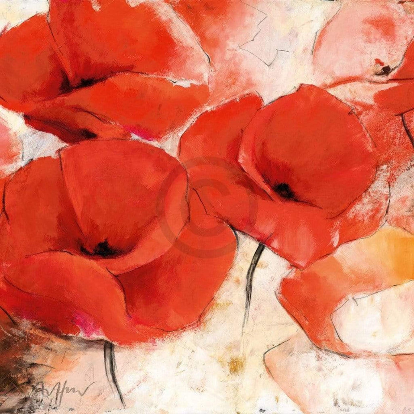 Kunstdruk Thomas Aeffner - Mohnwiese 98x98cm