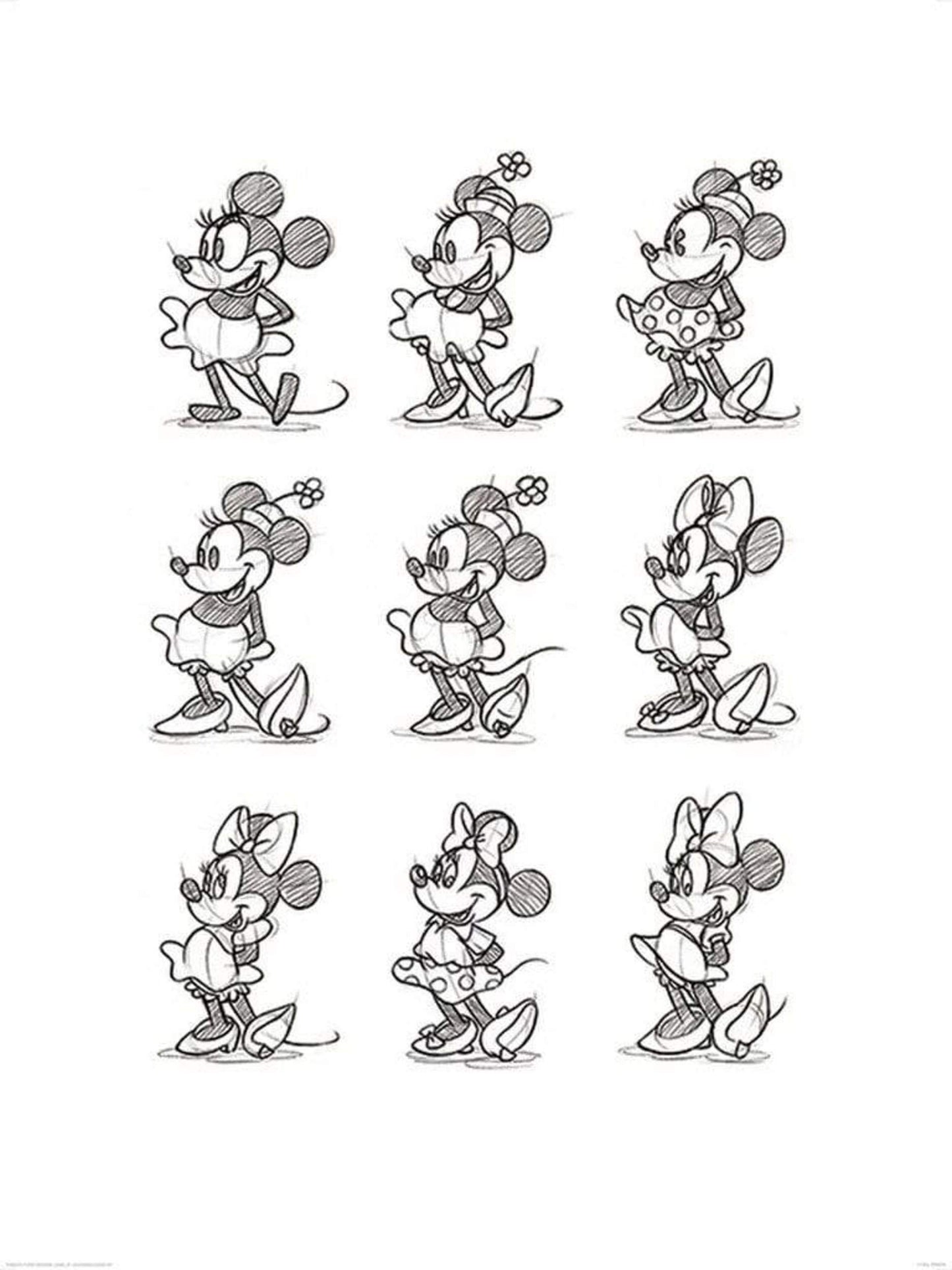 Kunstdruk Minnie Mouse Sketched Multi 60x80cm