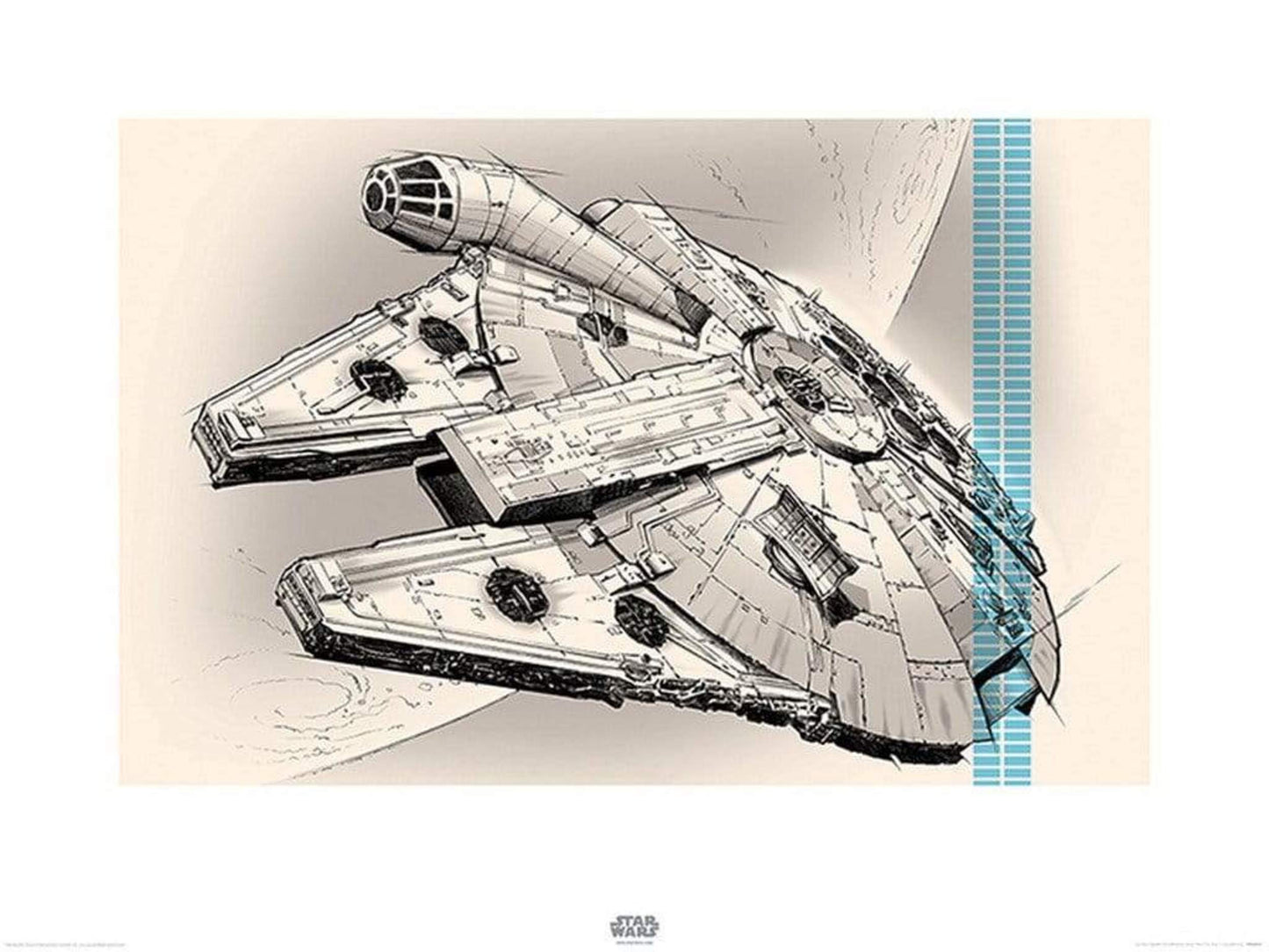 Kunstdruk Star Wars - Episode VII Millennium Falcon Pencil Art 80x60cm