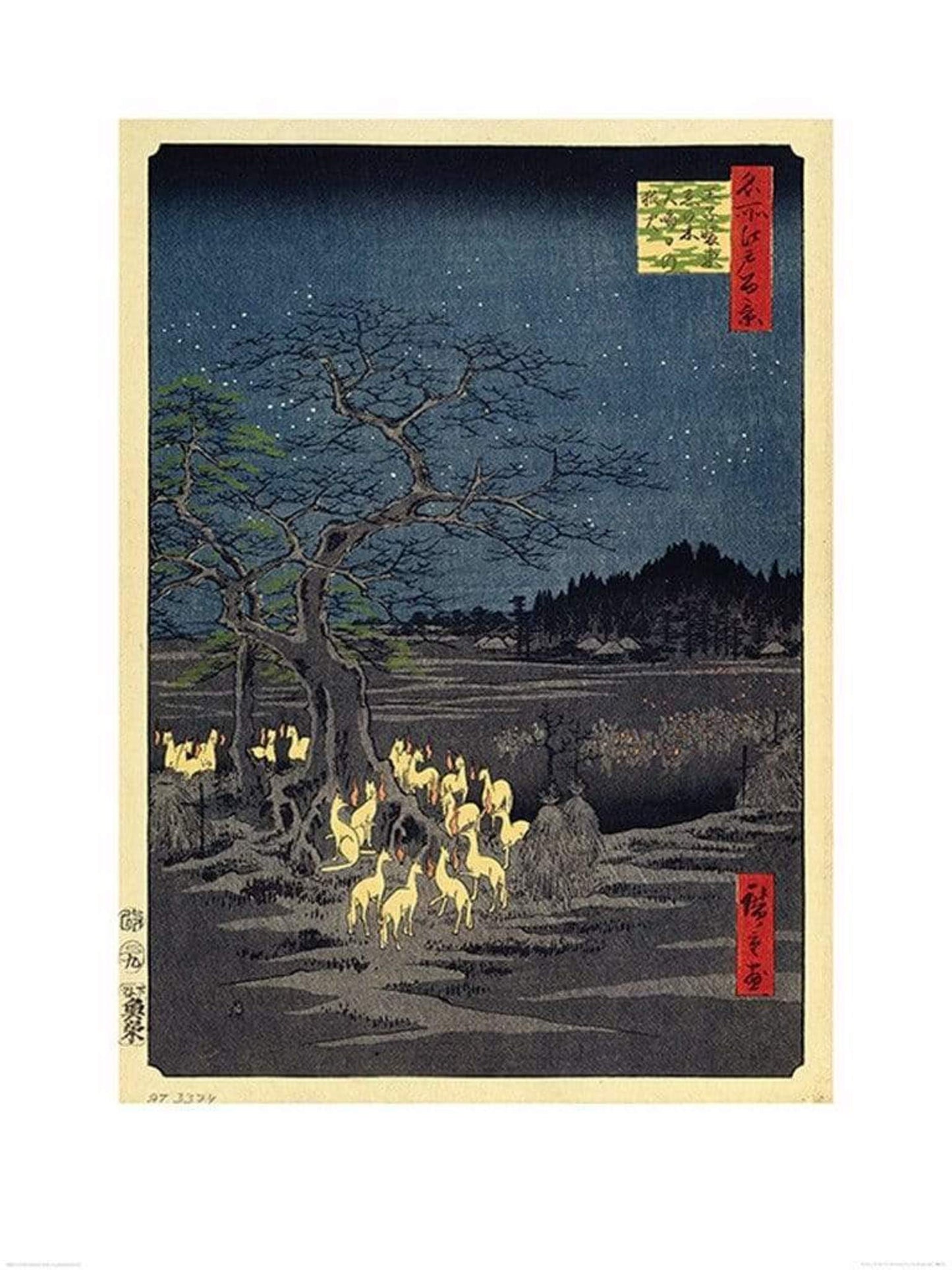 Kunstdruk Hiroshige - Fox Fires on New Years Eve at the Changing Tree in Oji 60x80cm
