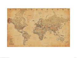 Kunstdruk World Map Vintage - Engels - 60x80cm