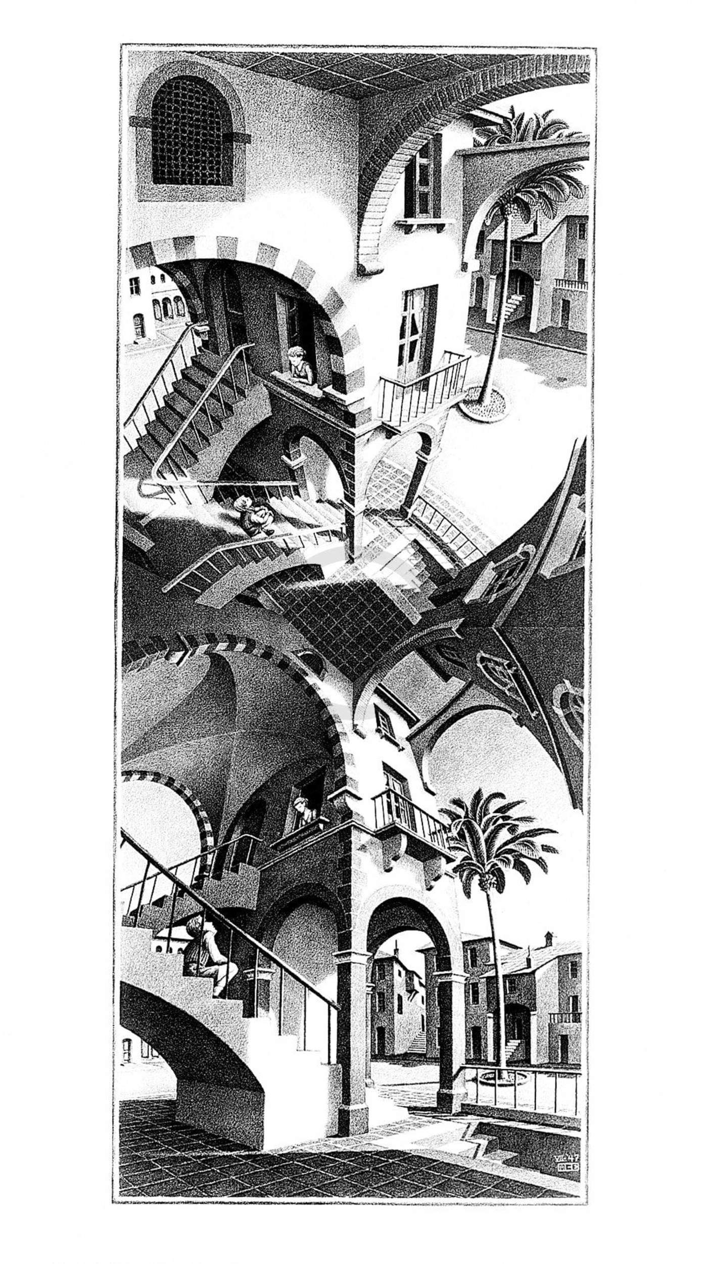 Kunstdruk M. C. Escher - Oben und Unten 45x79,5cm