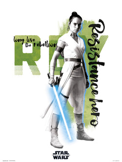 Kunstdruk Star Wars - Episode IX Rey Resistance Hero 30x40cm
