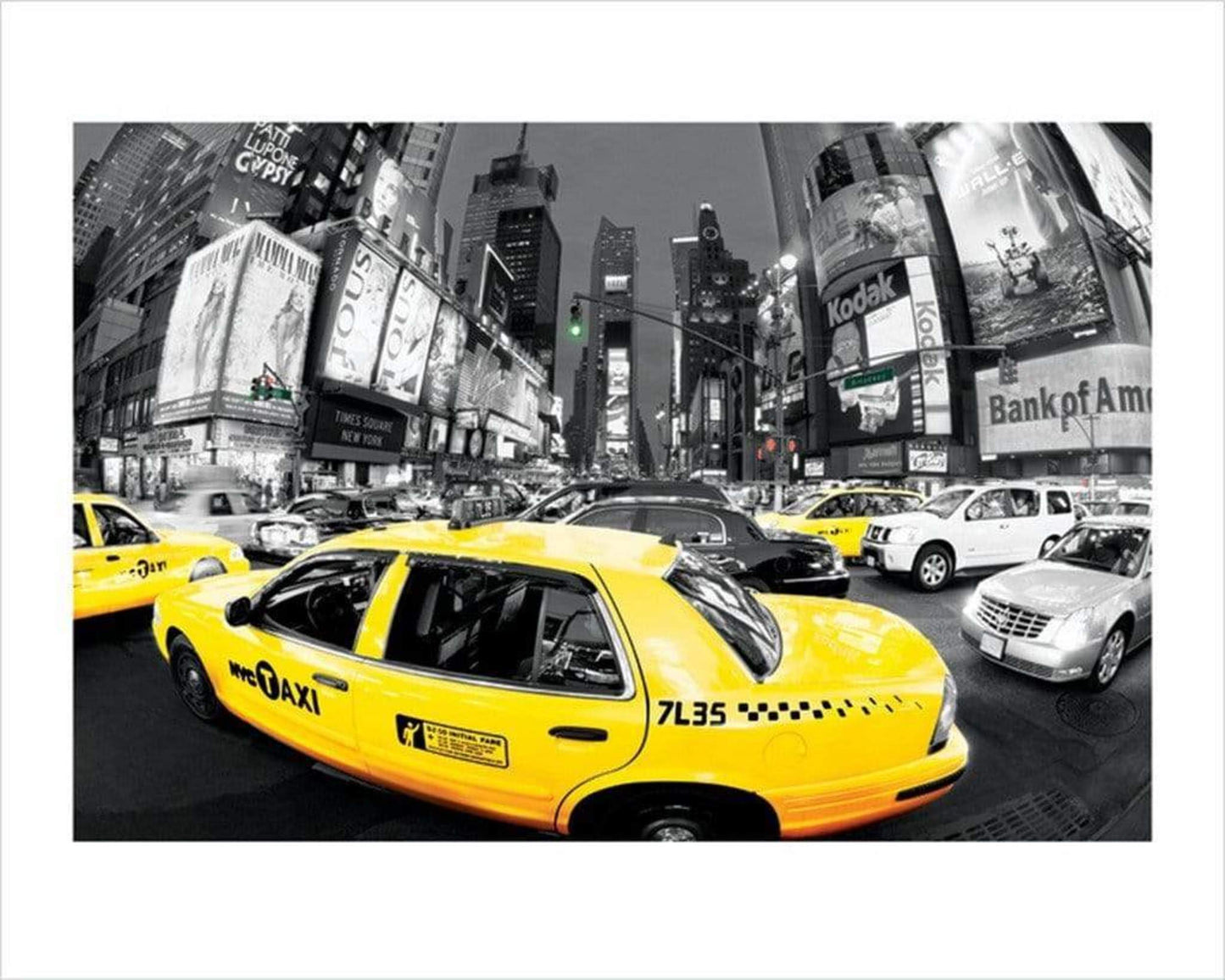 Kunstdruk Rush Hour Times Square Yellow Cabs 80x60cm