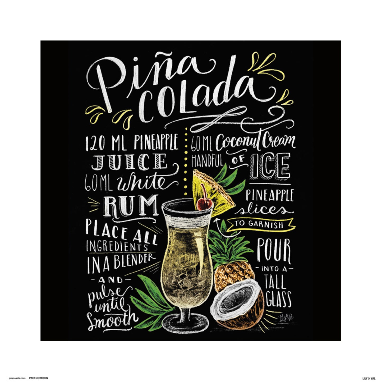Kunstdruk Lily and Val - Pina Colada 30x30cm