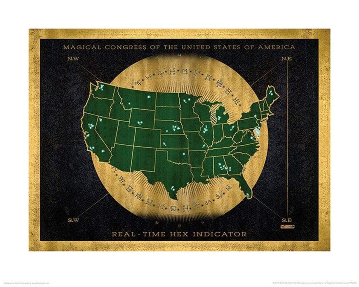Kunstdruk Fantastic Beasts - Hex indicator map 40x50cm