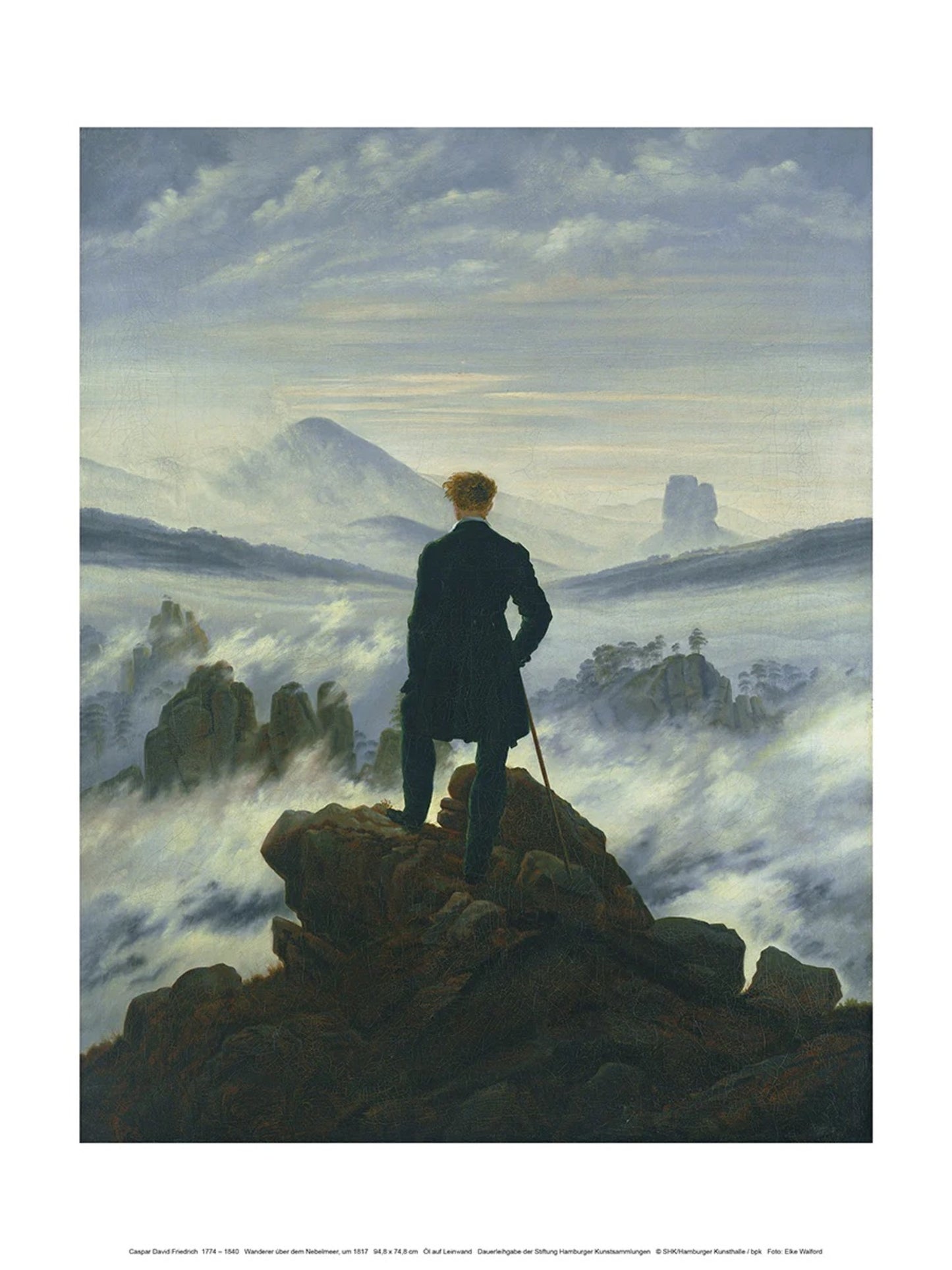 Kunstdruk Caspar David Friedrich Der Wanderer im Nebelmeer 30x40cm