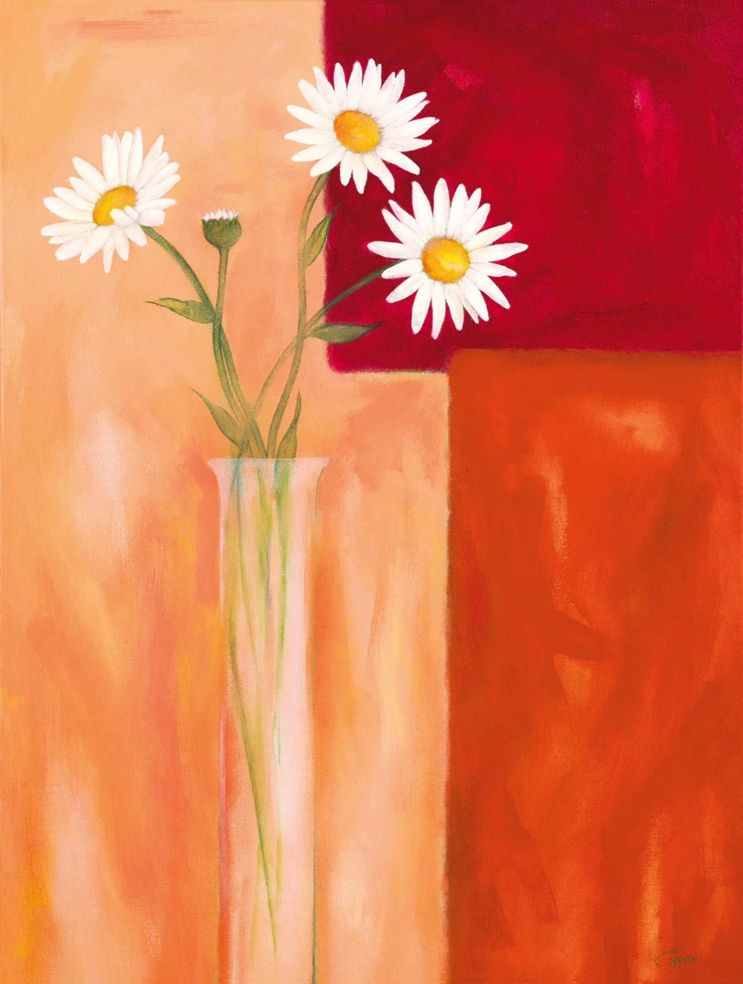 Kunstdruk Günter Gohn - Margeriten mit Siena-Braun 60x80cm