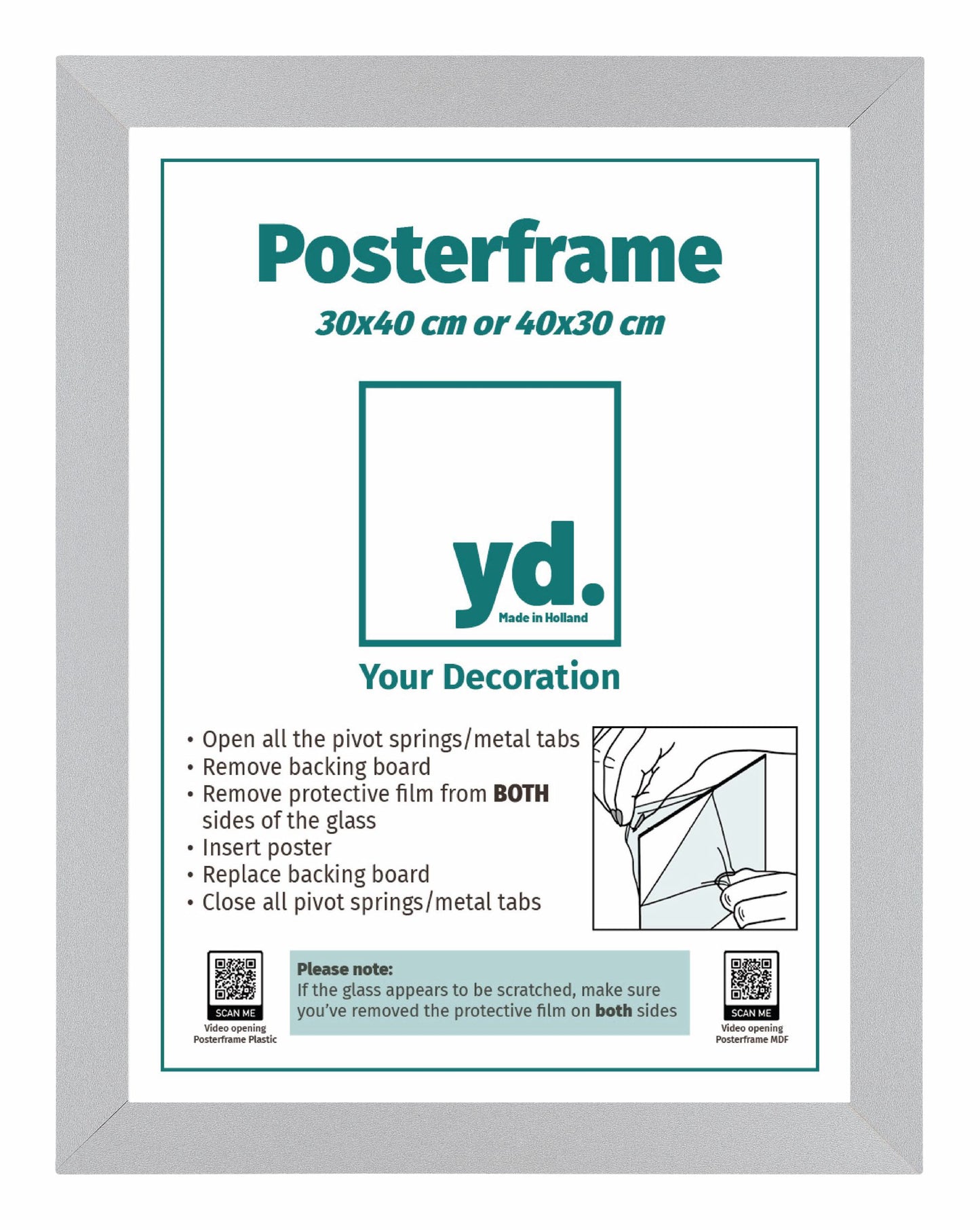 Posterkader 30x40cm Zilver Mat MDF Parma
