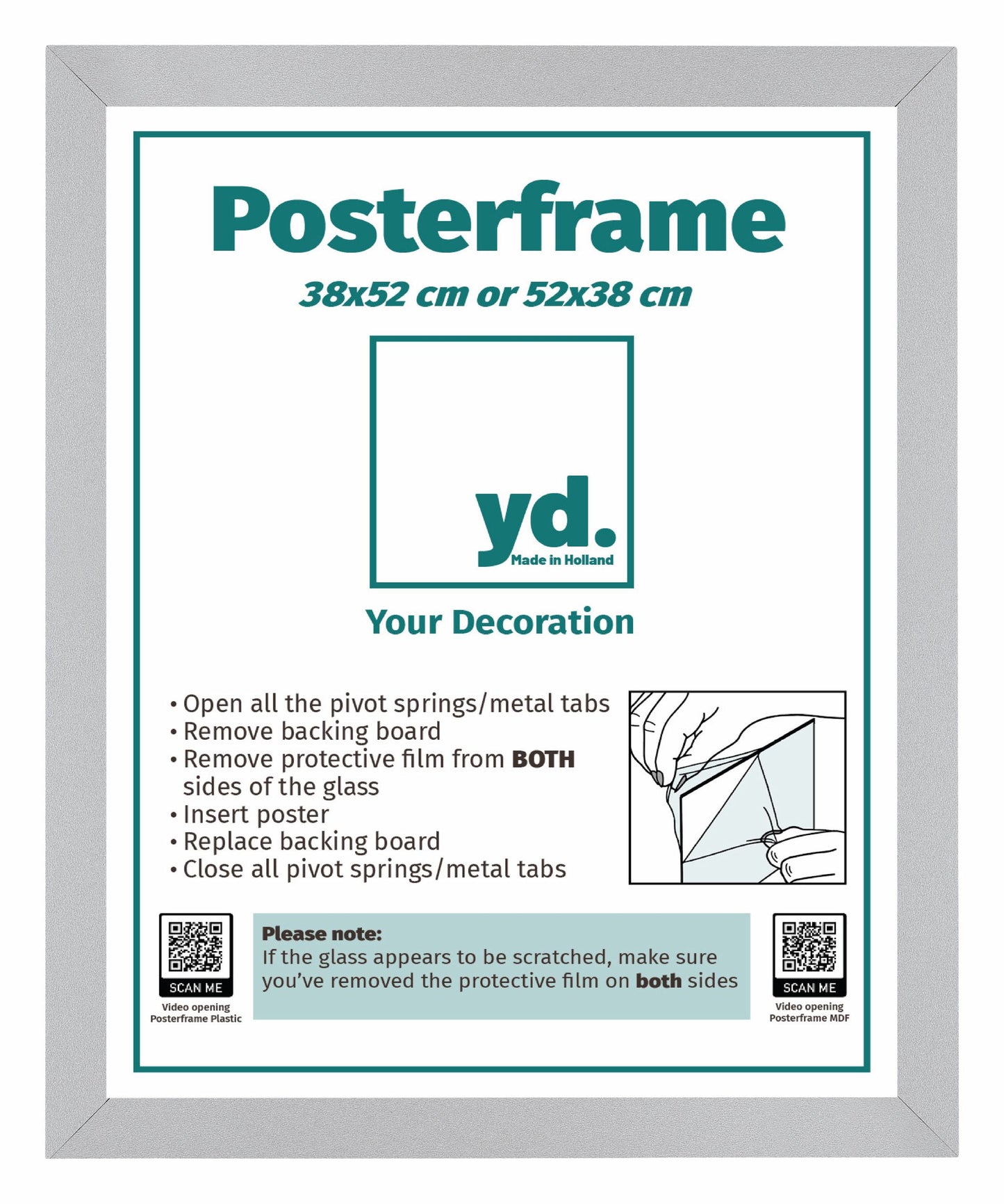 Posterkader 38x52cm Zilver Mat MDF Parma