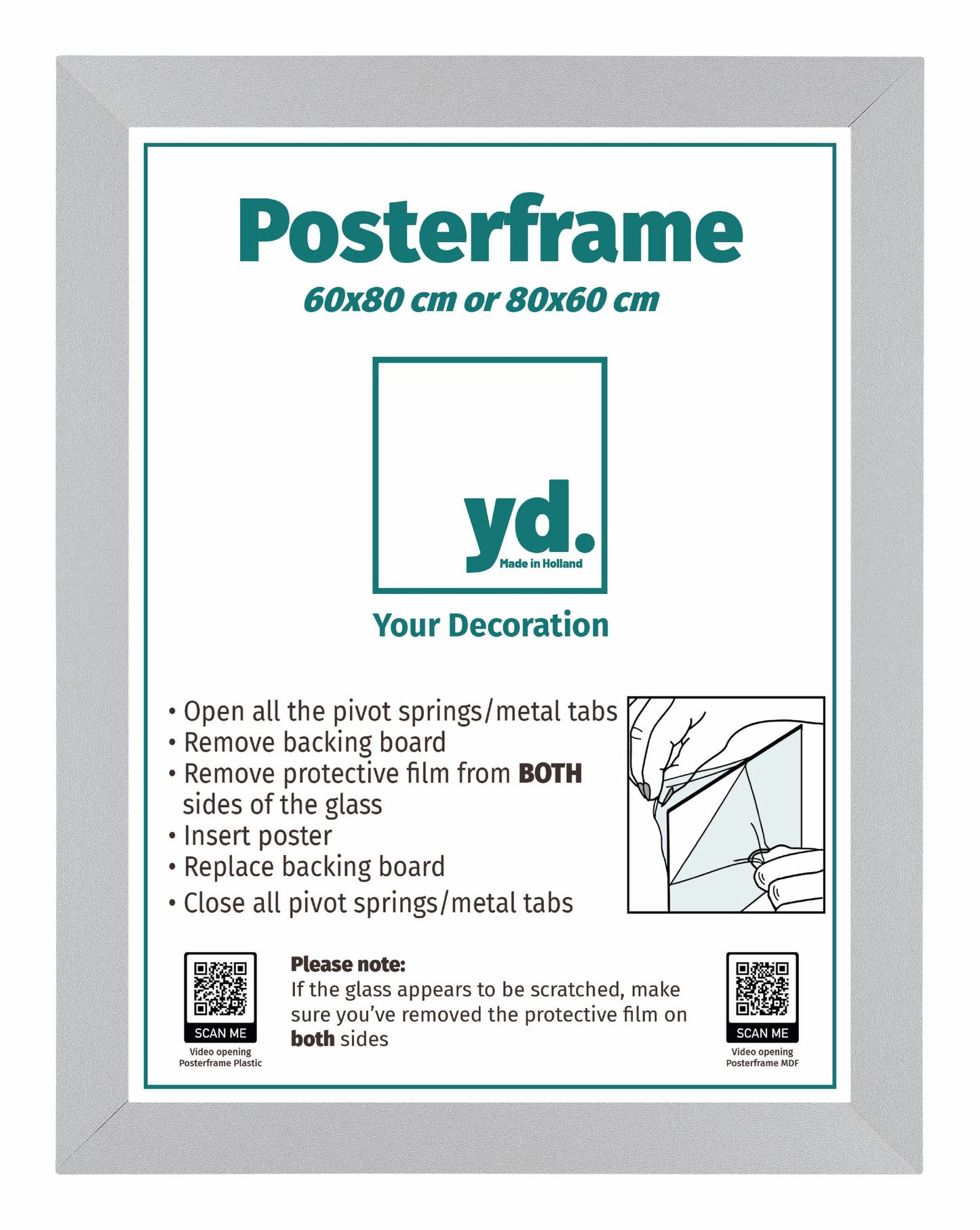 Posterkader 60x80cm Zilver Mat MDF Parma