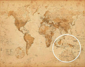 Poster Worl Map Antique Style 50x40cm