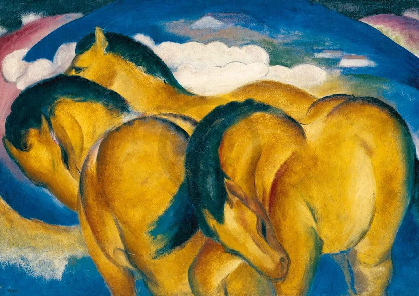 Kunstdruk Franz Marc - Die kleinen gelben Pferde 29.7x21cm