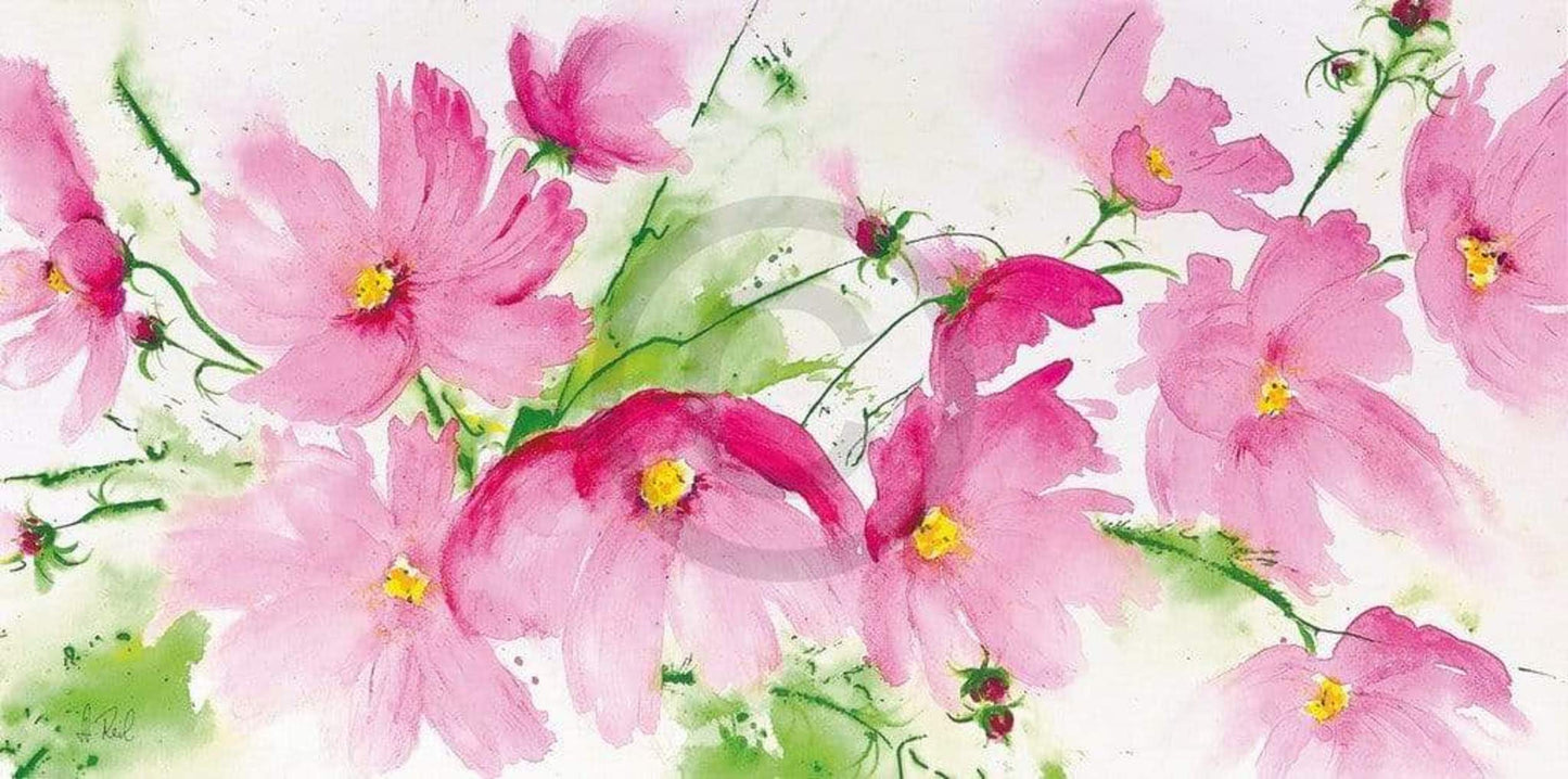 Kunstdruk Heidi Reil - Rosa Kosmeen 100x50cm