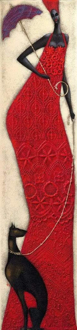 Kunstdruk Ira Tsantekidou - Lady in Red 32x128cm