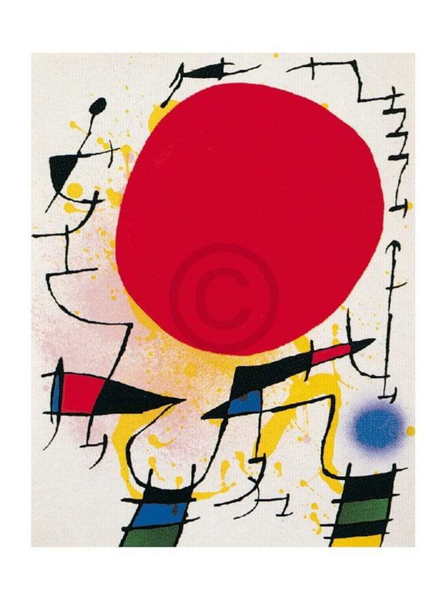 Kunstdruk Joan Miro - Le soleil rouge 40x50cm