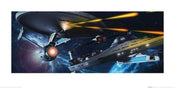 Kunstdruk Star Trek Enterprise vs Reliant 100x50cm
