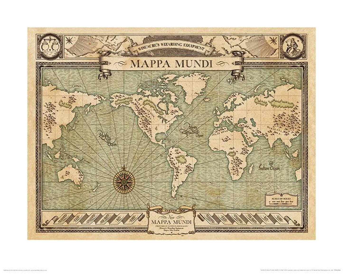 Kunstdruk Fantastic Beasts Mappa Mundi 50x40cm