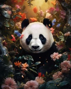 Panda in Flowers Art Print 40x50cm