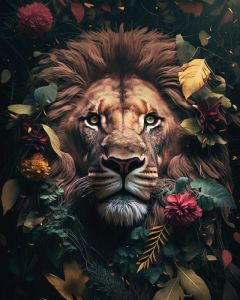 Floral Jungle Lion Art Print 40x50cm