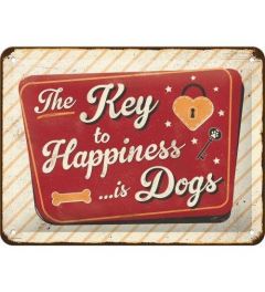 The Key to Happiness is Dogs Metalen Wandplaat 15x20cm